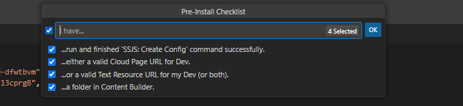 SSJS: Install Dev Package - check list