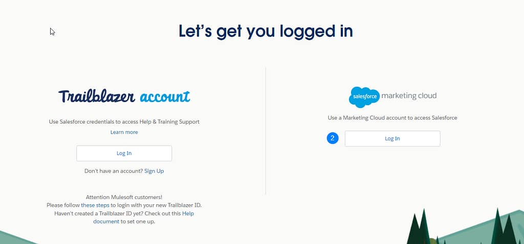 Salesforce marketing cloud help login page with marketing cloud account