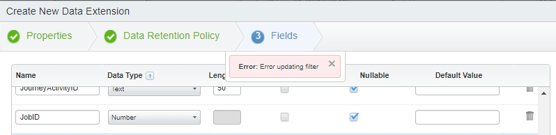 Error updating filter